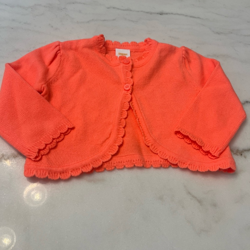 Gymboree Baby 6-12 Months Fluorescent Orange Scalloped Hem Cardigan